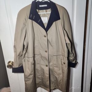 Vintage Womens Misty Harbor Trench Coat Tan & Navy Size 14